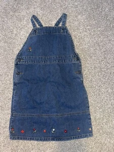 Vintage Gap Jean Dress Jumper Embroidered Flowers Girls Sz S Y2K - Picture 1 of 6