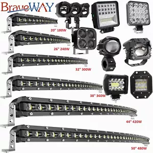 Curved LED Light Bar Spot Flood Off road Roof Lights Driving Lamp Trucks Car 4WD - Foto 1 di 132