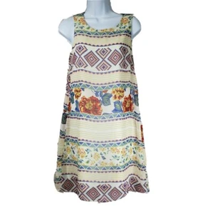 Gracie Womens Sleeveless Floral Striped Trapezoid Dress Size S - Picture 1 of 8