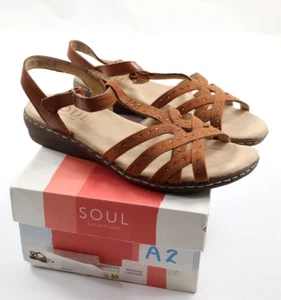 Soul Naturalizer Women's 8.5M Brown Brielle T-Strap Studded Leather Sandal Shoes - Picture 1 of 9