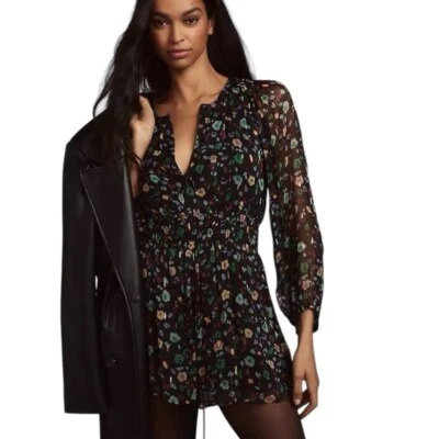 Anthropologie Long Sleeve Feminine Floral Print Somerset Romper Black S - Image 1 of 4