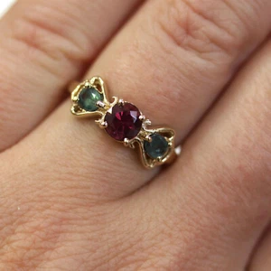 1.3 ctw Natural Alexandrite & Pink Tourmaline Solid 14k Yellow Gold 3 Stone Ring - Picture 1 of 12