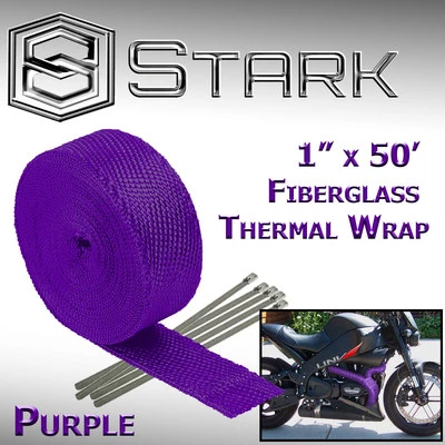 1" x 50' Ft Motorcycle Header Exhaust Heat Wrap Fiberglass Manifold - Purple (C) - Image 1 of 2