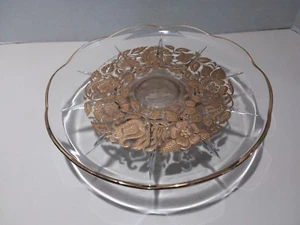 Vtg George Briard Gold Floral Inlay Pedestal Cake Plate Stand Server Signed - Picture 1 of 7