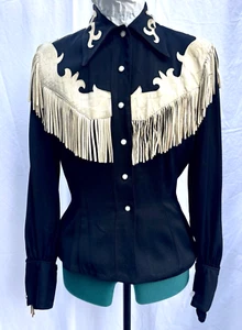 Vintage 40s 50s Western Rockabilly Nashville Cowgirl Shirt Leather Fringe SZ M - Picture 1 of 23