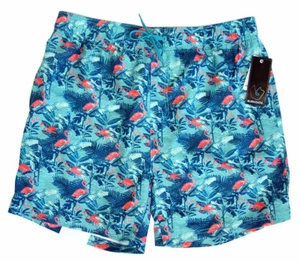 Burnside Turquoise Swim Trunks Men's Size L Lined Drawstring Flamingo Shorts NWT - Picture 1 of 6