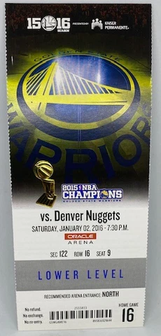 2015-16 Golden State Warriors MINT FULL SEASON TICKET Win #31 73 Win Season RARE Cover