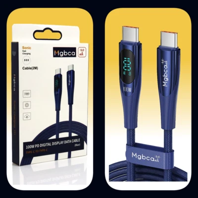 Mgbca Nylon Sonic Fast Charge USB-C to USB-C  Data Cable, 100W Digital Display - Image 1 of 4