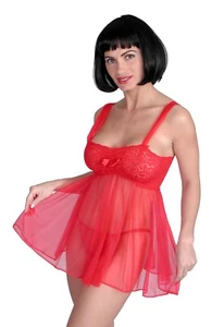 (S) Sexy Lingerie Sheer Red Baby Doll with matching Red panty (S) - Picture 1 of 2