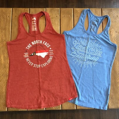 Lot of 2 Women’s North Face Racerback Tank North Carolina Red Blue Size S New - Изображение 1 из 4