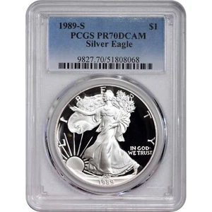 1989-S PCGS PR70 DCAM American Silver Eagle Proof Freshly graded 8068 - Picture 1 of 2