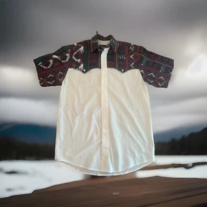 Vtg Steer West Men's Lg Short Sleeve Button Down Aztec Western Shirt USA - Picture 1 of 6