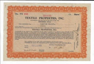 NEW YORK 1938 Textile Properties Inc Stock Certificate NYC - Picture 1 of 2