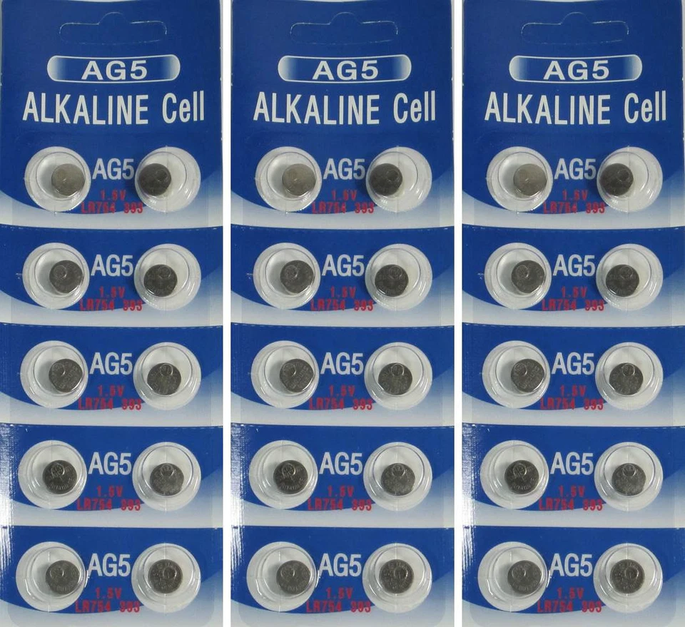 30 pilas alcalinas de reloj AG5 LR754 393 SR48 1,5 voltios envío desde EE. UU. Foto 1 de 1