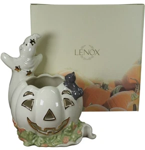 Lenox Occasions Ghost with Pumpkin Votive Black Cat Halloween Decoration - Picture 1 of 18