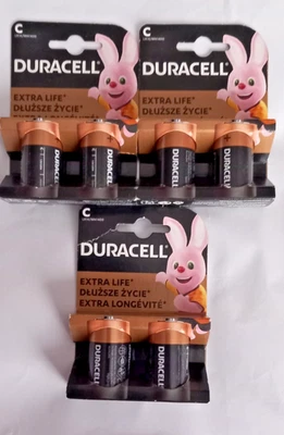 6 x DURACELL EXTRA LIFE  ALKALINE C MN1400 LR14 BATTERIES EXPIRY DATE 07/32 - Image 1 of 3