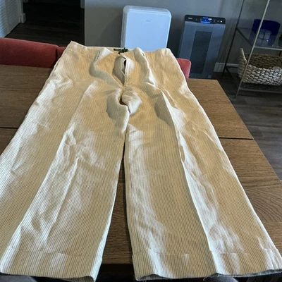 Vintage Lauren Ralph Lauren Stripe Pants Women 14P Beige Linen Petite - Image 1 of 4