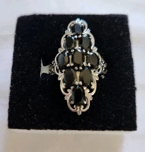 Black Spinel 9 Stone Large Cluster Ring Size 7  Stainless Steel - Picture 1 of 8