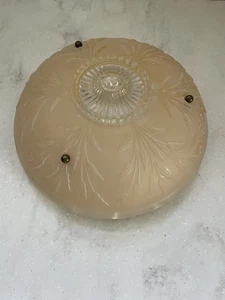 Vintage Hänge Decken Leuchte Abdeckung Schirm Milchglas Art Deco Blätter rosa - Bild 1 von 13