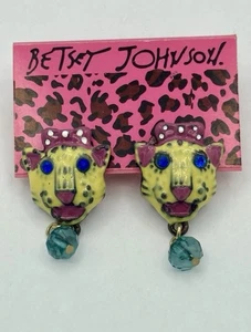 New With Tags  Betsey Johnson Yellow Leopard Tiger Lion Head Bow tie Earrings ! - Picture 1 of 2