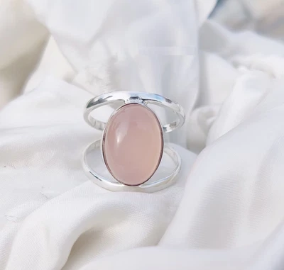 Anillo de piedra de cuarzo rosa de plata de ley 925 hecho a mano anillo boho todas las tallas R322 Foto 1 de 4