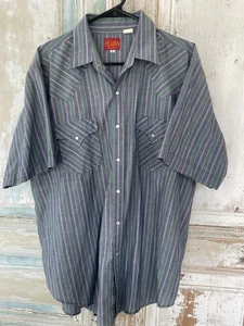 Men’s L Green/Blue Striped Ely Plains Cattleman Pearl Snap Western Shirt - Picture 1 of 20