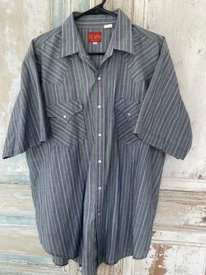 Men’s L Green/Blue Striped Ely Plains Cattleman Pearl Snap Western Shirt - Image 1 of 4