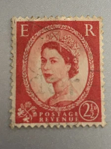 Francobollo Gran Bretagna Regina Elisabetta II 2 1/2d Usato Rosso GB-18 - Foto 1 di 2