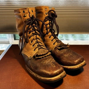 Botas de cuero marrón 2 tonos Tombstone 1880 con cordones para hombre talla 11 (30 Mex) - Imagen 1 de 23