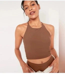 Old Navy Active Powersoft Cropped Athletic Brown Medium Top With Built-in Bra - Picture 1 of 9
