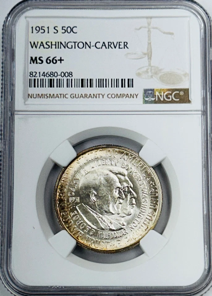 1951 S Washington Carver Silver Half Dollar NGC MS66+ Mintage 10,004-NGC Pop 34 - Image 1 of 4