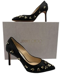 Jimmy Choo ROMY Basketweave flores doradas - talla 37 nuevo en caja - Imagen 1 de 13