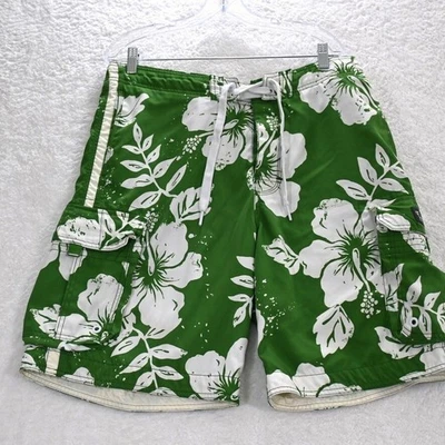 Abercrombie & Fitch Short Men's 36"  Green Aloha Floral Hibiscus Swimming Trunk - Image 1 of 4