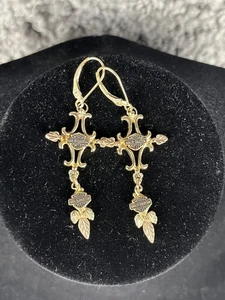 Harley Davidson Stamper 10K Black Hills Tri Color Gold Cross Logo Ohrhänger - Bild 1 von 7