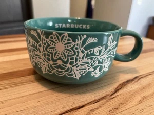 Taza sopa café cerámica grabada Woodland Starbucks 2022 helado 16 oz verde azulado - Imagen 1 de 6
