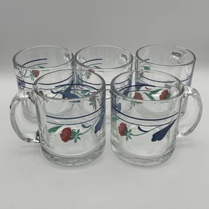 Set Of 5 Vintage Lenox Poppies On Blue Coffee Mug 3 1/4” X 3 3/4” Tall Excellent - Picture 1 of 6