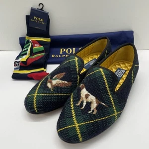 New Polo Ralph Lauren Paxton Duck & Hound Needlepoint Slipper Socks Mens Size 10 - Picture 1 of 10
