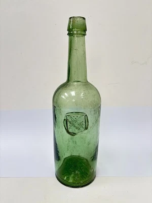 59629 Old Vintage Antique Black Glass Bottle Wine Sealed Mallet Onion IRISH? - Image 1 of 4
