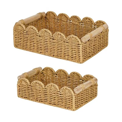 Paper Rope Storage Basket Organizer Cabinet Cosmetics Kitchen Decorative Bin - Image 1 of 2