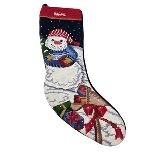 Medias de Navidad vintage a punta de aguja muñeco de nieve Robert tradicional hecho a mano - Imagen 1 de 3