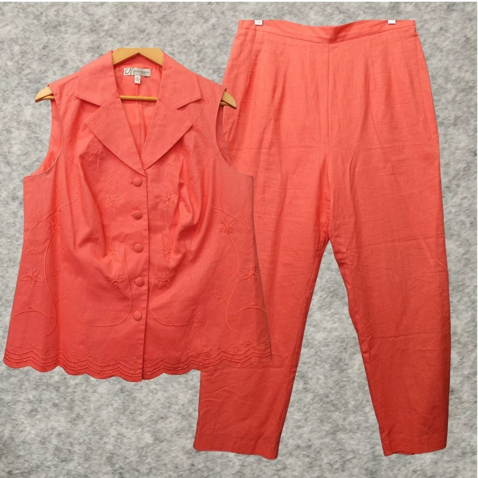 Dressbarn Pantalón Traje Mujer 14W 1X Rosa Salmón Blusa Cuentas Verano 32x27 Foto 1 de 4