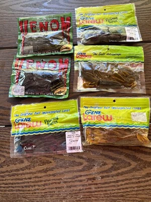 Lot Of 6 Used Bags. Gene Larew And venom Craws.  Lures Assorted Colors  - Image 1 of 4