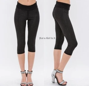 New VOCAL Womens CRYSTAL BLACK CAPRI BLING LEGGINGS PANTS S M L XL 1X 2X 3X - Picture 1 of 6