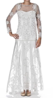 Sue Wong ~ Ivory Illusion Mesh Beaded Floral Long Sleeve Bridal Gown 2 NEW  - Image 1 of 4