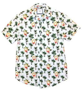Beach Santa Hawaiian Christmas Aloha Shirt Men's Small Denim & Flower Singh - Picture 1 of 10