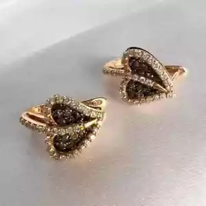 14K Rose Gold Plated Women's Hoop Earring Lab Created Round Cut Brown Diamond - Picture 1 of 7