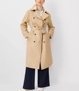 Ann Taylor Womens $228 Petite AT Weekend Quilted Mixed Media Trench Coat size MP - Picture 1 of 7