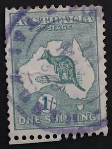1929 Australia 1/- Green Kangaroo stamp Double Cirlce POST OFFICE TAMWORTH PMK - Bild 1 von 2