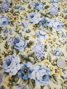 2 5/8 Yds Cambridge Blue & Yellow Flowers Flannel Quilt Sewing Fabric Faye Burgo - Picture 1 of 2