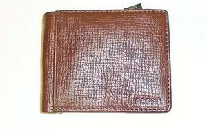NEW-FOSSIL COLLIN BIFOLD DARK BROWN PEBBLED LEATHER MEN'S WALLET - Picture 1 of 4